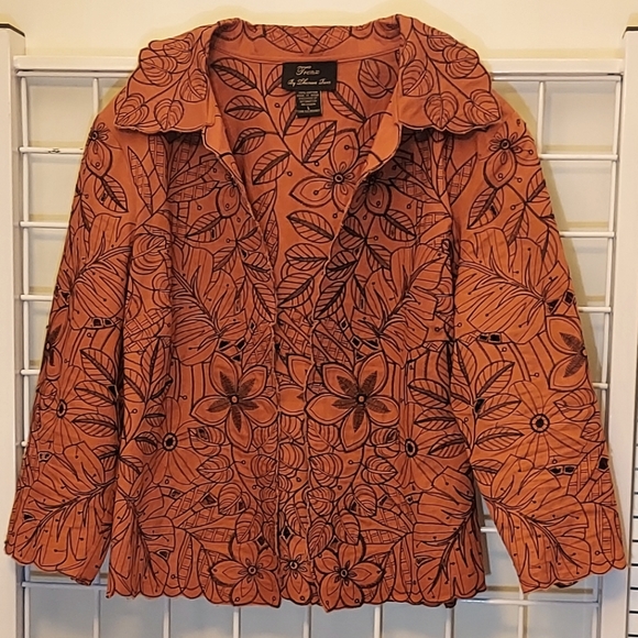 Trenz by Theresa Renz | Jacket | Orange with Black Embroidery, Eyelet | Size L - Picture 1 of 2